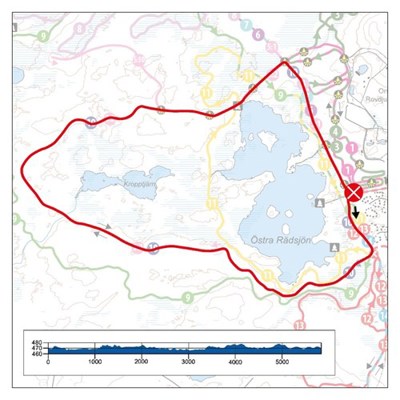 Karta och höjdprofil över Hund & pulka 6 km