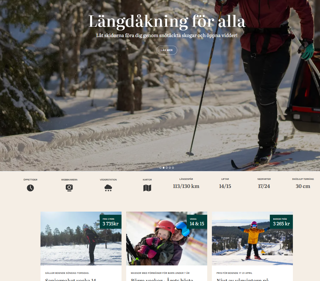 Skärmbild från en webbsida om längdskidåkning med rubriken 