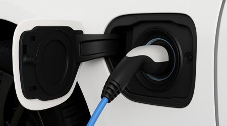 Charging cable connected to an electric vehicle at the charging port.